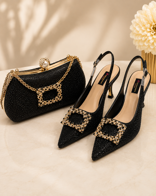 Luxury Rhinestone High Heel Shoe & Bag Set