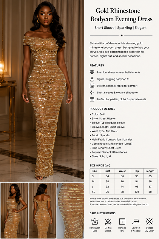 Women's Luxe Gold Rhinestone Bodycon Gown