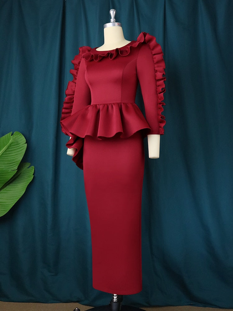 Long Dresses Ruffles Peplum