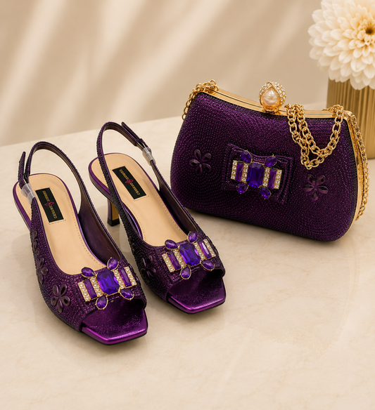 Luxury Rhinestone Wedge Shoe  & Matching Bag Sets