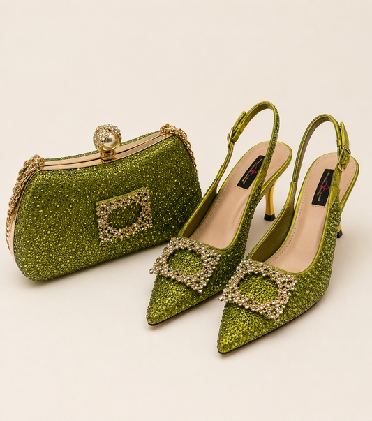 Luxury Rhinestone High Heel Shoe & Bag Set
