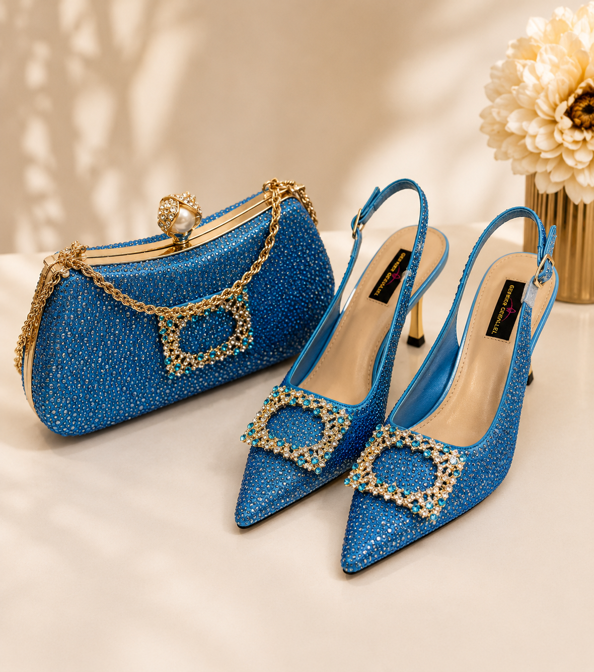 Luxury Rhinestone High Heel Shoe & Bag Set