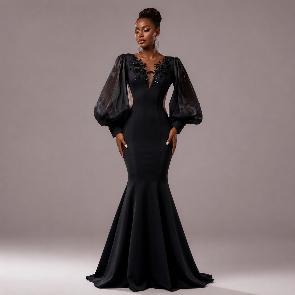 Women's Luxe Black Mermaid Evening Dress