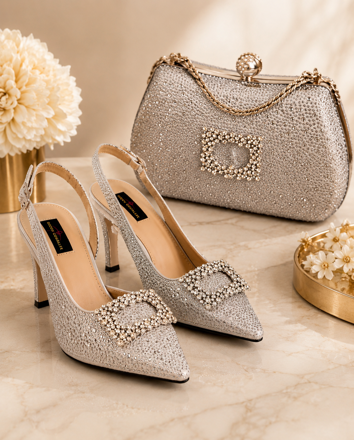 Luxury Rhinestone High Heel Shoe & Bag Set