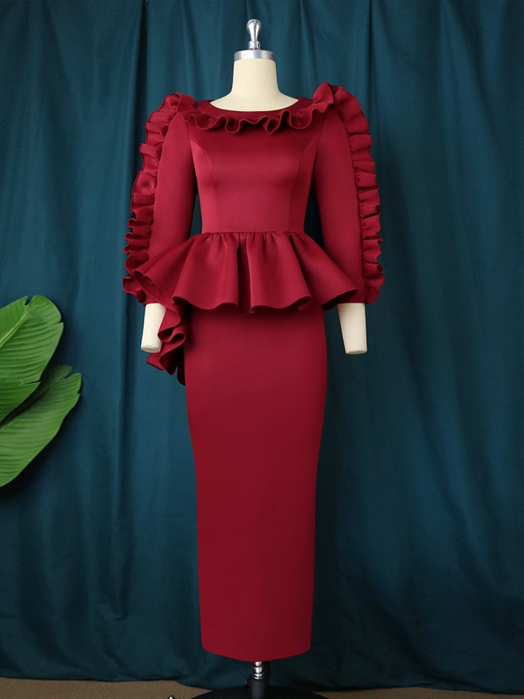 Long Dresses Ruffles Peplum